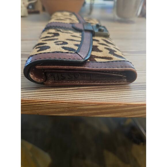 Fossil Full Size Leopard Calf Hair & Brown Leather Wallet - Picture 15 of 15